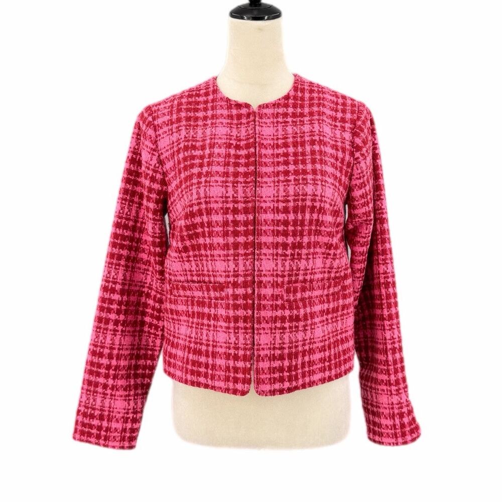 On 34th NEW Pink Red Tweed Plaid Plazacore Chic Statement Workwear Office Jacket